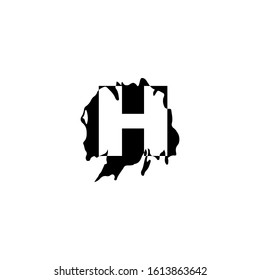 Letter H Abstract Splatter logo icon. Monogram vector design black ink water color shape with hidden letter.
