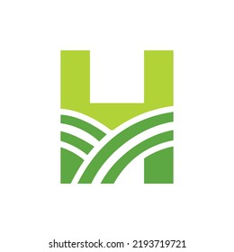 Logo De La Letra H Agrícola. Logotipo agrícola basado en el alfabeto para panadería, pan, pasteles, cafés, pastelería, identidad empresarial de las industrias domésticas