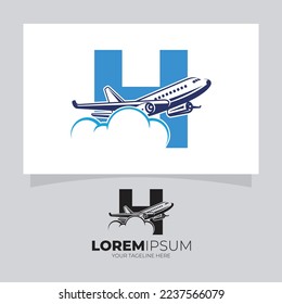 Letter H Airplane above Cloud Logo Vector Design Illustration Background