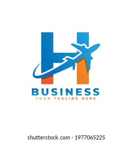 Letter H with Airplane Logo Design. Suitable for Tour and Travel, Start up, Logistic, Business Logo Template