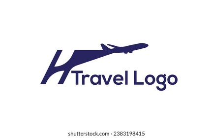 Letter H with Airplane Logo Design. Suitable for Tour and Travel, Start up, Logistic, Business Logo Template