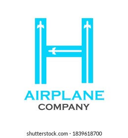 letter h with airplane logo template illustration. suitable for transportation, web, brand, network, agency, identity, tour, company etc