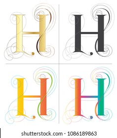 Letter H alphabet font vector design 4 color Europe style isolate on white has clipping paths.