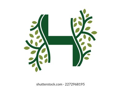 Letter H alphabet and growing leaves concept. Very suitable for symbol, logo, company name, brand name, personal name, icon, identity, business, marketing and many more.