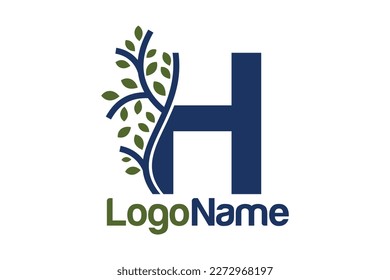 Letra H alfabeto y concepto de hojas en crecimiento. Muy adecuado para el símbolo, logotipo, nombre de la empresa, marca, nombre personal, icono, identidad, negocio, marketing y muchos más.