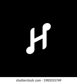 Letter H Alphabet Music Logo Design isolated on Black Color Background. Initial and Musical Note logo concept. Monogram Lettermark Logotype