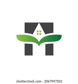 Letter H Alphabet Natural Green Home Icons – H Leaf Logo Home
