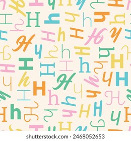 Letter H Alphabet seamless pattern playful decorative repeat backdrop background colorful decoration wrapping paper initial baby