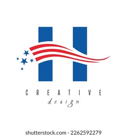 Letter H American Logo for Business, Corporate and Company Sign. USA American Logo on Letter H Vector Template