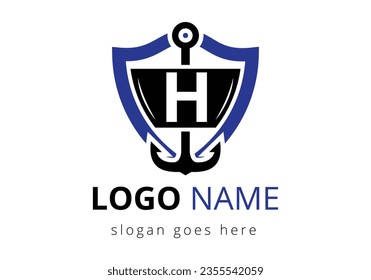 letter H with Anchor Logo Design Template. Marine, Sailing Boat Logo