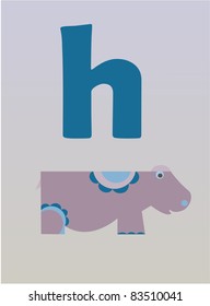 letter h in animal character ( hippo)