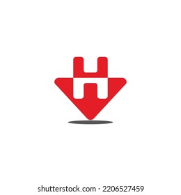 logotipo de diseño de punto de descenso de flecha h de letra vectorial 
