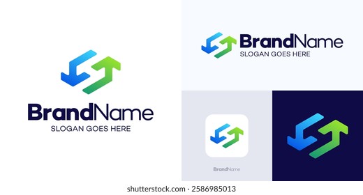 Letter H Arrow shape hexagon Logo design, letter H with icon arrow combination or letter S logo, usable for finance, logistic and company logos, simple modern vector illustration, Green blue gradient.