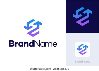 Letter H Arrow shape hexagon Logo design, letter H with icon arrow combination, usable for finance, logistic and company logos, simple modern vector illustration, Green blue gradient.