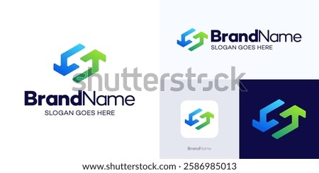 Letter H Arrow shape hexagon Logo design, letter H with icon arrow combination or letter S logo, usable for finance, logistic and company logos, simple modern vector illustration, Green blue gradient.