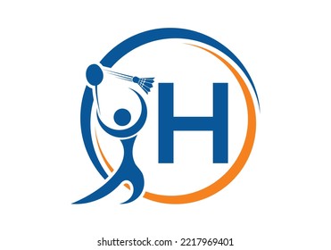Letter H Badminton Logo Concept With Moving Badminton Icon. Badminton Sports Logotype Symbol Vector Template.