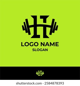 LETTER H WITH BARBELL LOGO DESIGN TEMPLATE