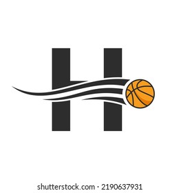 Letter H Basket Ball Logo Design For Basket Club Symbol Vector Template. Basketball Logo Element