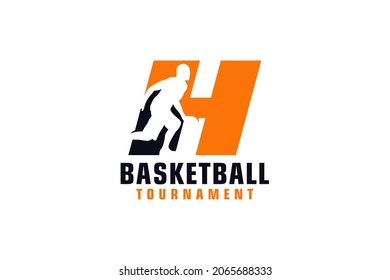 Letter H with Basketball Logo Design. Vector Design Template Elements for Sport Team or Corporate.