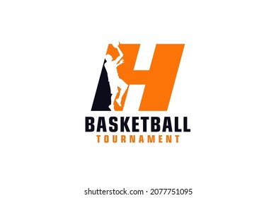 Letter H with Basketball Logo Design. Vector Design Template Elements for Sport Team or Corporate.