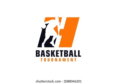 Letter H with Basketball Logo Design. Vector Design Template Elements for Sport Team or Corporate.