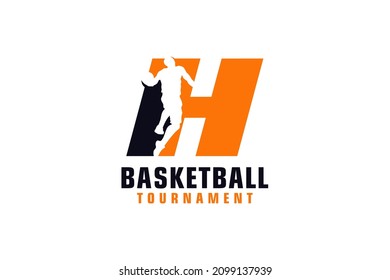 Letter H with Basketball Logo Design. Vector Design Template Elements for Sport Team or Corporate.