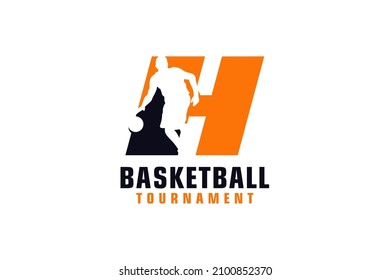 Letter H with Basketball Logo Design. Vector Design Template Elements for Sport Team or Corporate.