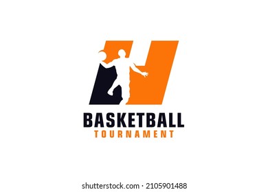 Letter H with Basketball Logo Design. Vector Design Template Elements for Sport Team or Corporate.