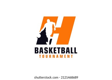 Letter H with Basketball Logo Design. Vector Design Template Elements for Sport Team or Corporate.