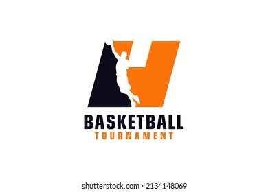 Letter H with Basketball Logo Design. Vector Design Template Elements for Sport Team or Corporate.