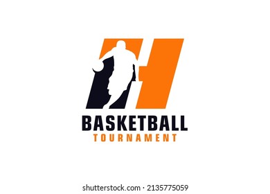 Letter H with Basketball Logo Design. Vector Design Template Elements for Sport Team or Corporate.