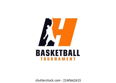 Letter H with Basketball Logo Design. Vector Design Template Elements for Sport Team or Corporate.