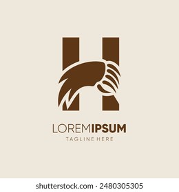 Letter H Bear Hand Claw Logo Design Vector Icon Graphic Emblem Symbol Illustration