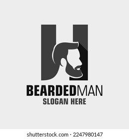 Letter H Bearded Man Logo Design Template Inspiration, Vector Illustration.