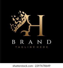 Letter H Beauty Butterfly Crown Logo Design