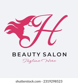 Letter H Beauty Salon Logo Design, Beauty Face Hair Care Symbol