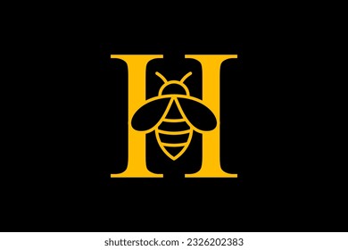 Letra H con elemento de plantilla de diseño de logotipo Bee