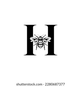 letter H with a bee in the middle on a transparent background