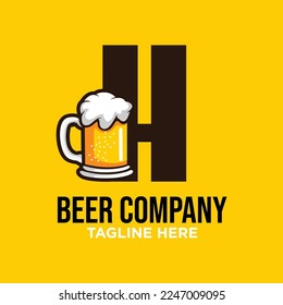 Letter H Beer Logo Design Template Inspiration, Vector Illustration.