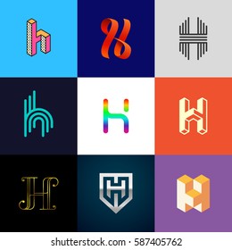 Letter "H" big logo pack. Isometric, minimal, line, colorful, ribbon, geometric, luxury vector monograms. Eps10 format.