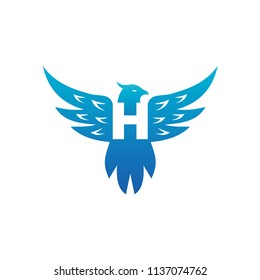 Letter H in Bird Body Illustration Logo Template