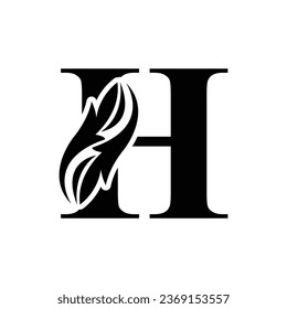 letter H.  Black flower alphabet. Beautiful capital letters