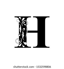 letter H. Black flower letters,  alphabet.  Beautiful capital letter. vector