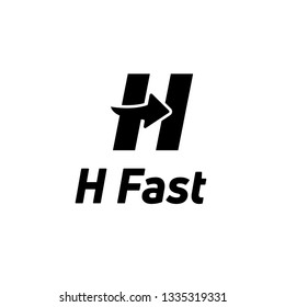 Letter H black logo with negative space arrow logo for business, transportation, delivery company isolated on white background. - Vector Illustration
