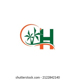 Letter H blends with coconut trees by the beach at night template