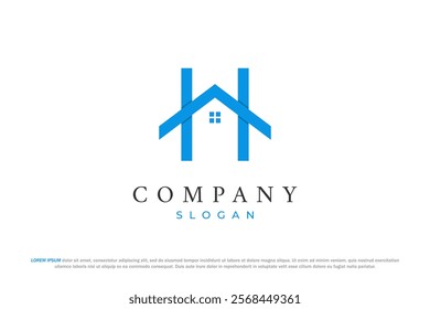 letter h and blue house modern logo