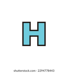 Letter H blue, outline geometric symbol simple logo vector