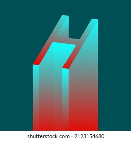 letter H with blue-red gradient in the form of a skyscraper