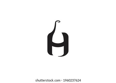 letter H bottle logo, unique negative space concept design, brand identity