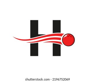 Letter H Bowling Logo. Bowling Ball Symbol With Red Moving Ball Vector Template